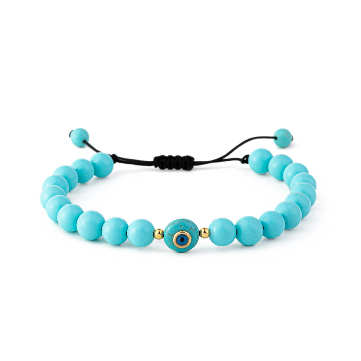 Evil Eye Macrame Bracelet with Turquoise – 925 Sterling Silver and Gold Plated