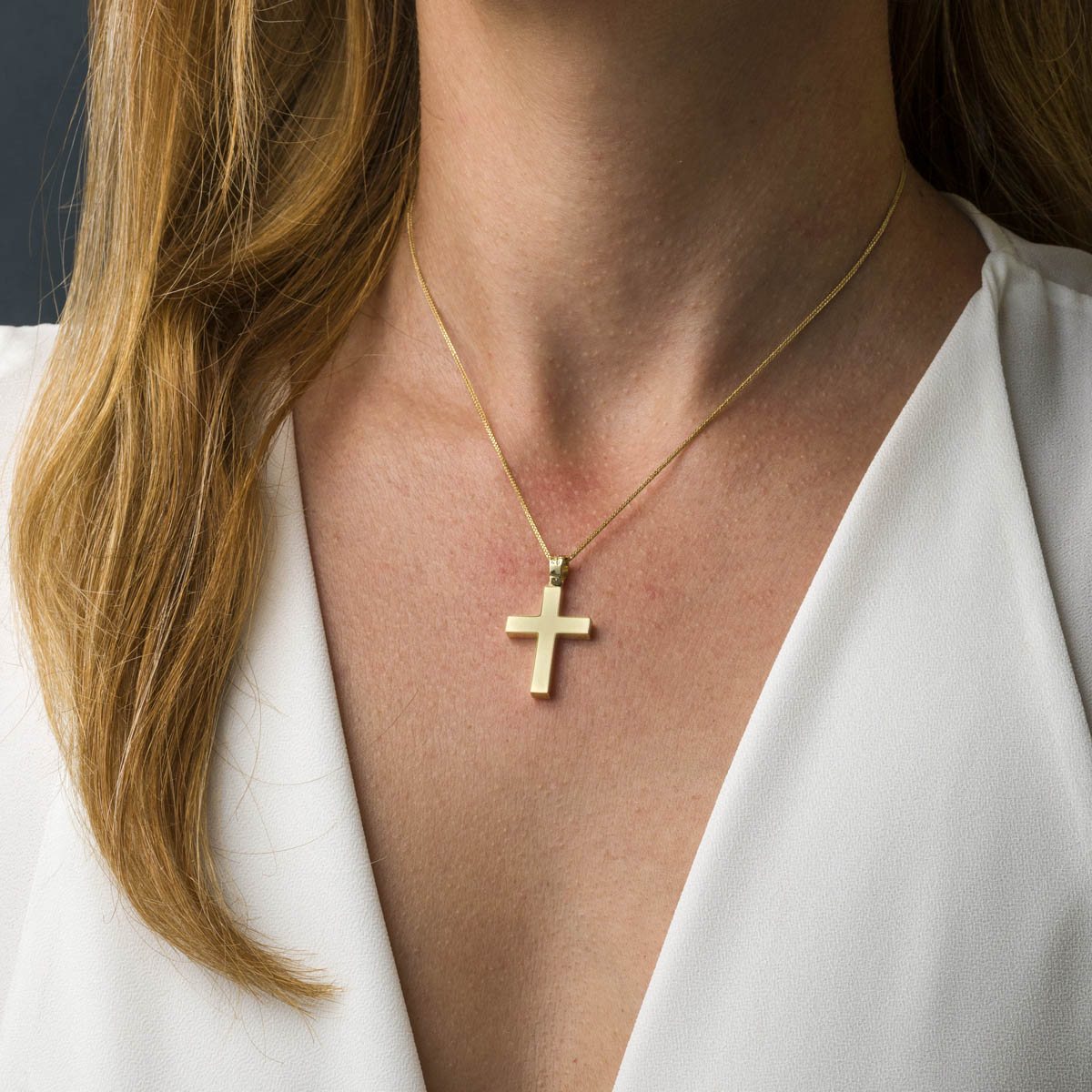 14K Solid Gold Simple Baptism Cross