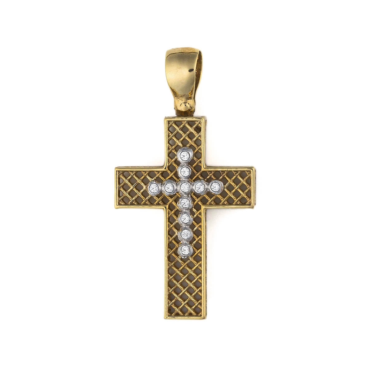 14K Solid Gold Baptism Cross with Zircons
