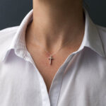 14K White Gold Zircon Baptism Cross