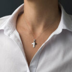 14K White Gold Lines Baptism Cross