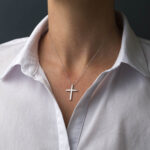 14K White Gold Baptism Cross with Zircon