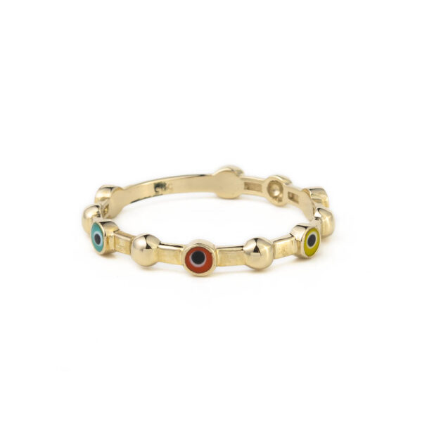 Colorful Evil Eye Ring – 14K Yellow Gold