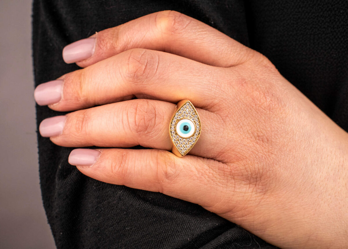 Evil Eye Ring Silver 925 Gold Plated & Zirconia