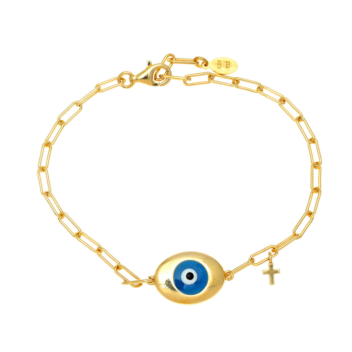 GREGIO Bracelet Silver 925 Gold Plated with Blue Evil Eye