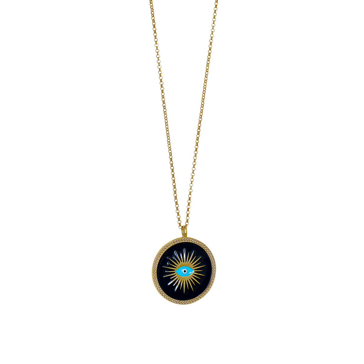 GREGIO Evil Eye Necklace with Black Enamel - Gold Plated Silver 925
