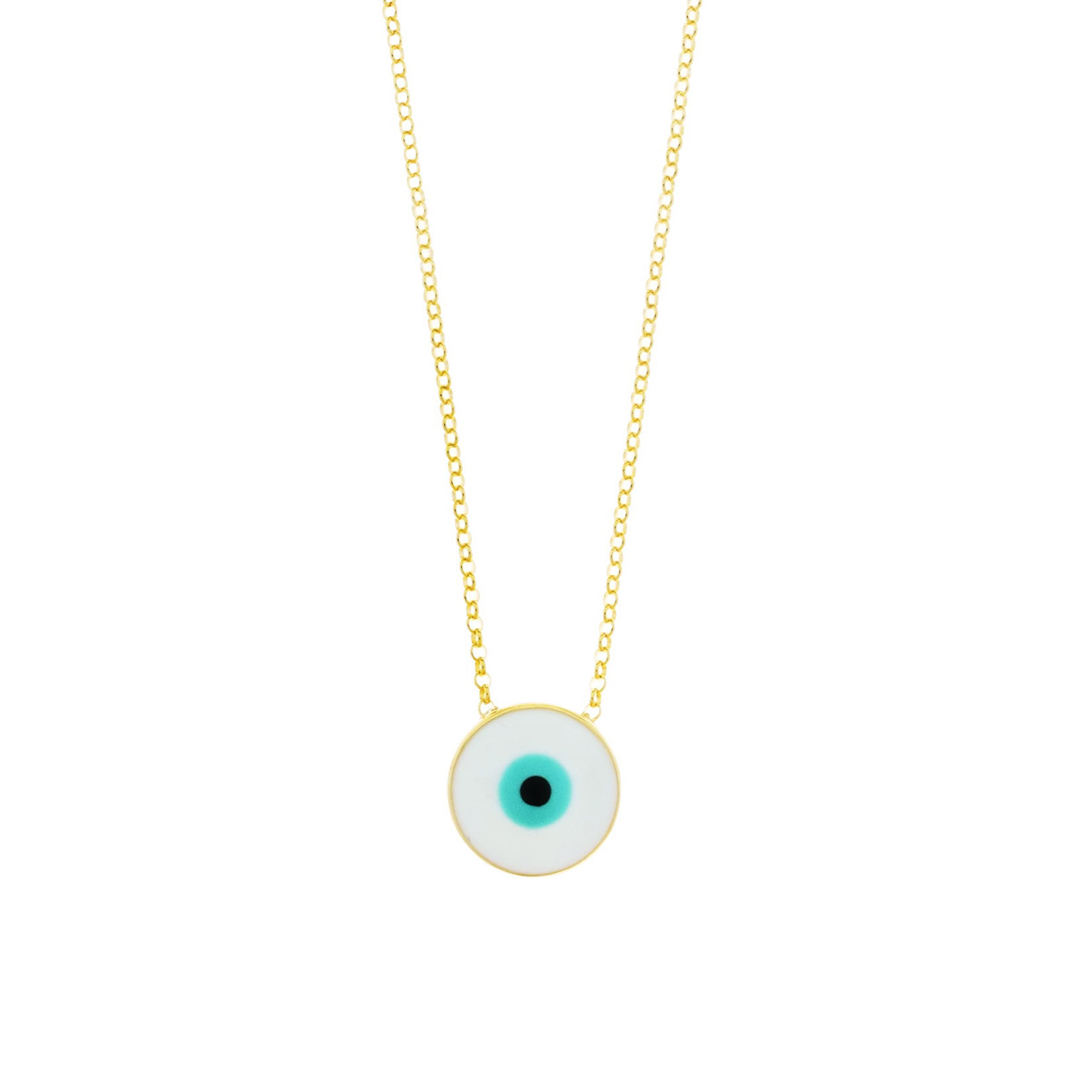 GREGIO Round Evil Eye Necklace with White Enamel – Gold Plated Silver 925