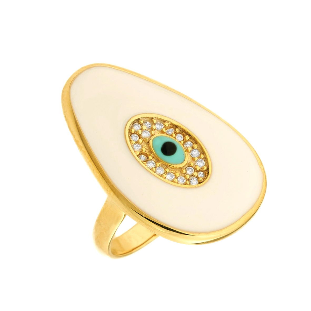 GREGIO Evil Eye Ring with White Enamel – Gold Plated Silver 925