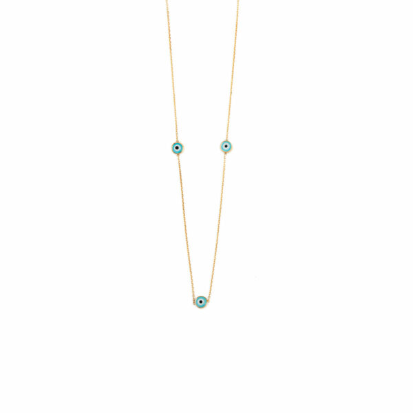 Turquoise Evil Eyes Necklace- 14K Gold