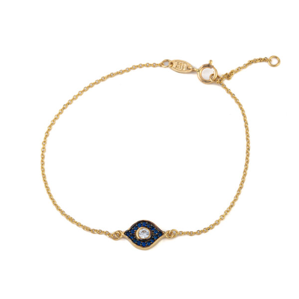 Blue Evil Eye Bracelet with Zircon – 14K Gold