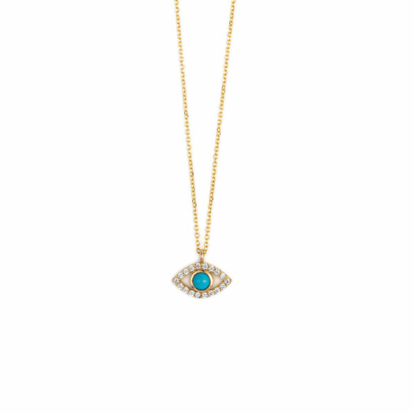 Open Eye Necklace with White Zircon – 14K Gold