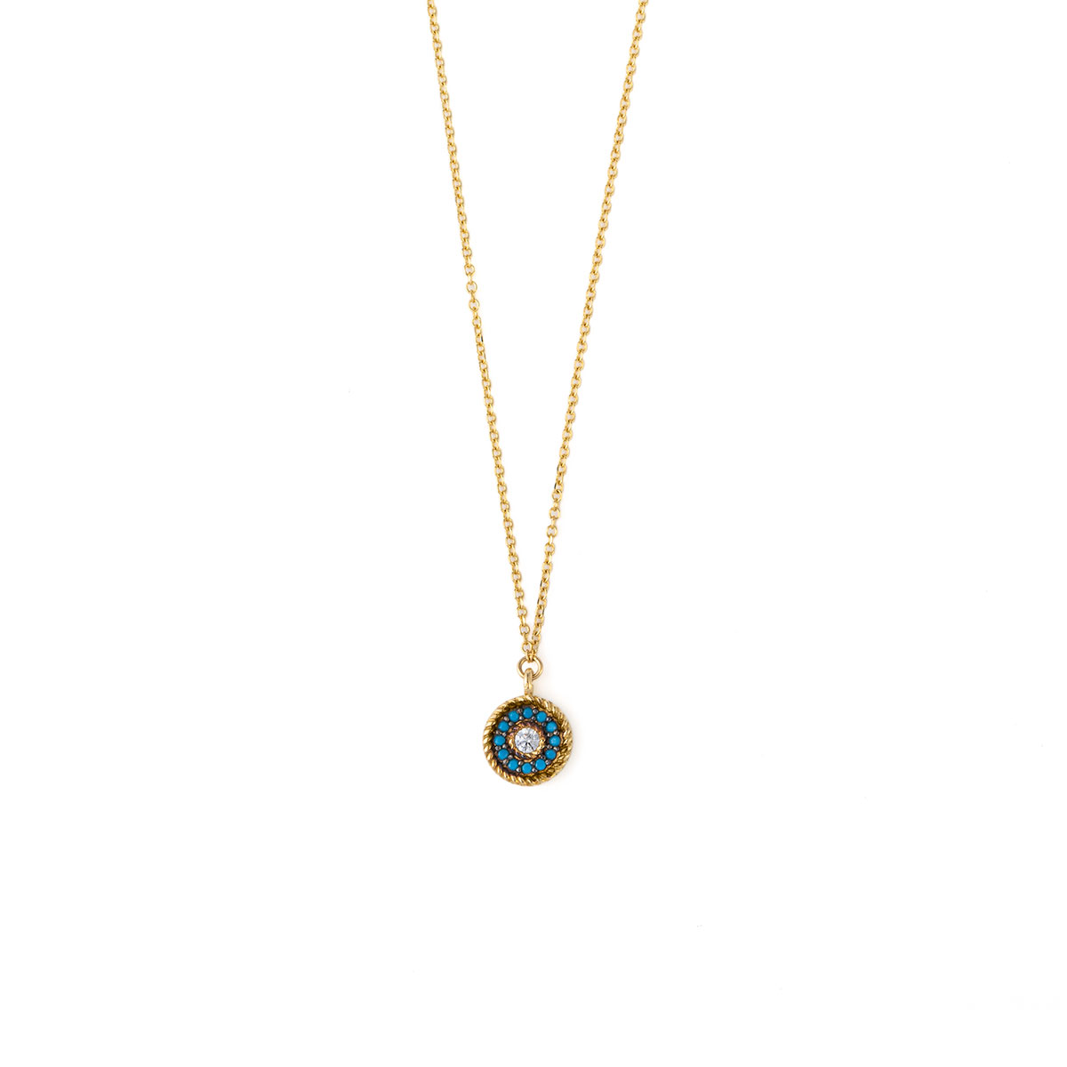 Round Evil Eye Necklace - 9K Gold