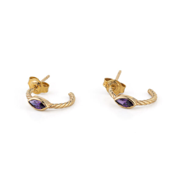 Purple Zircon Hoop Earrings – 14K Gold