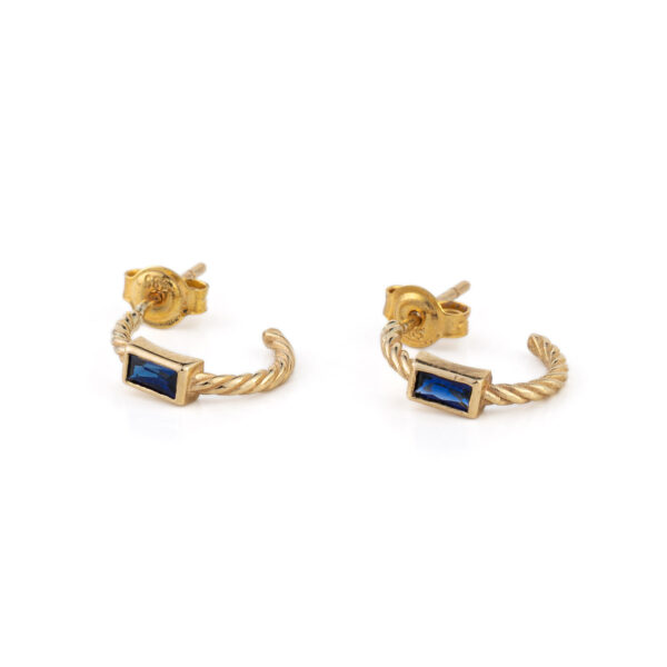 Blue Zircon Hoop Earrings – 14K Gold