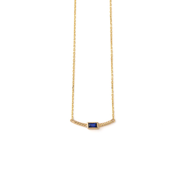 Horizontal Bar Blue Zircon Necklace – 14K Gold