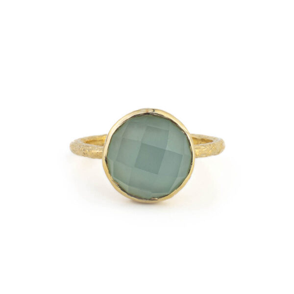 Aqua Chalcedony Ring - 925 Sterling Silver and Gold Plated