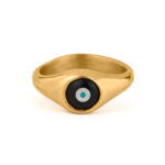 Evil Eye Fildisi Onyx Ring – Sterling Silver and Gold Plated