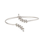 Leaf Cuff Bracelet with Zircon – 925 Sterling Silver