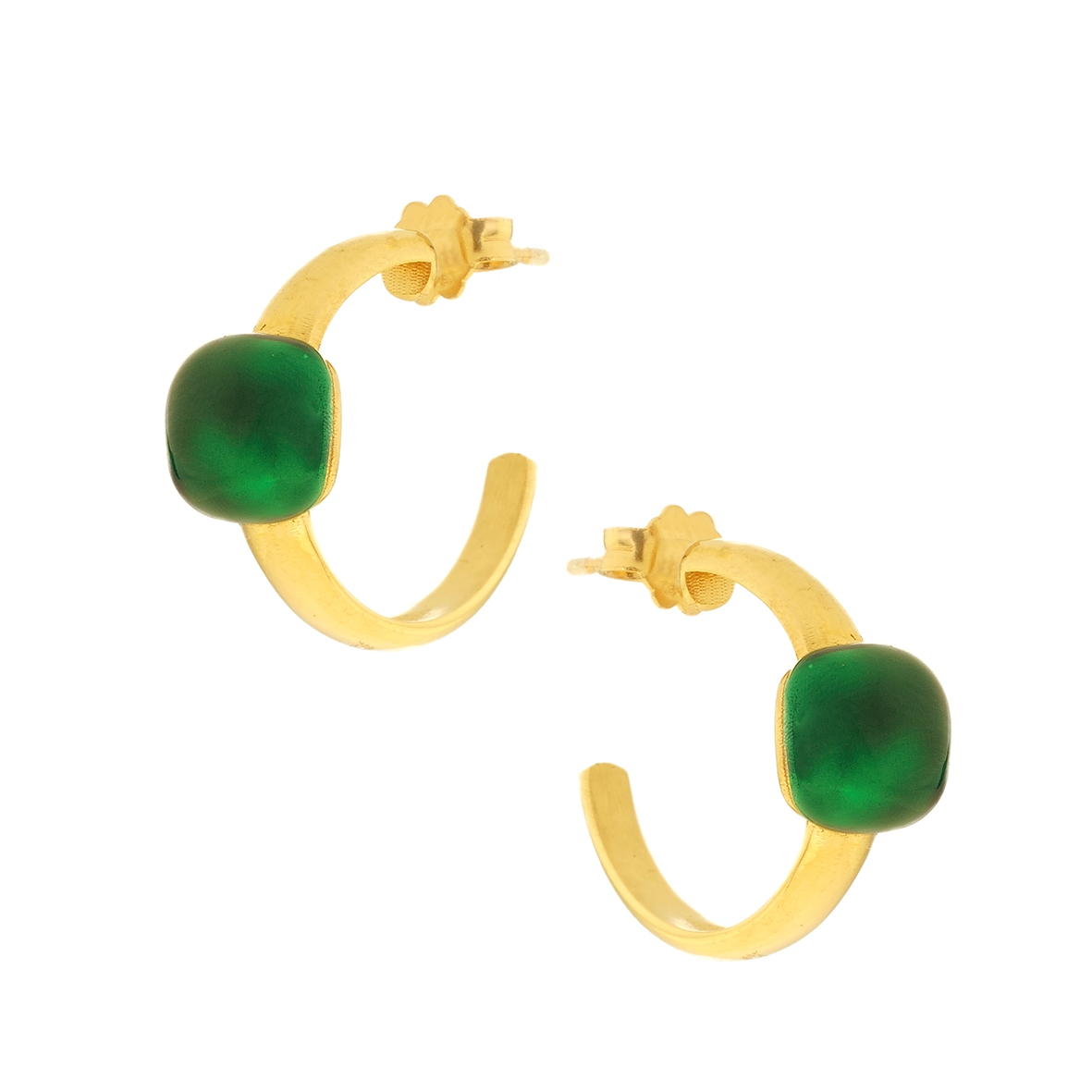 GREGIO Hoop Earrings with Green Enamel - Gold Plated Silver 925