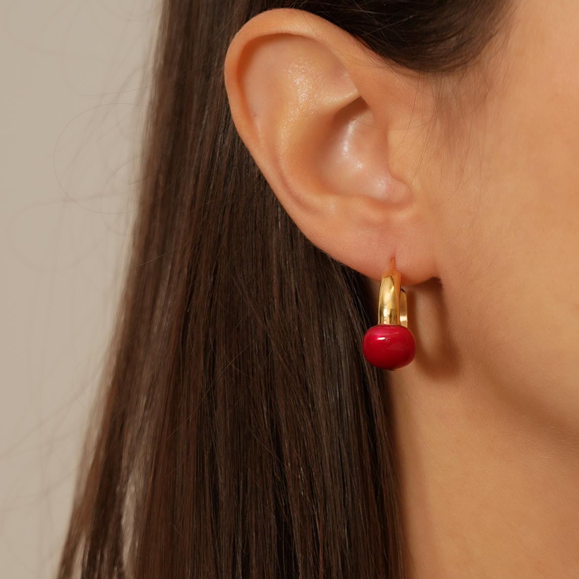 GREGIO Hoop Earrings with Red Enamel - Gold Plated Silver 925