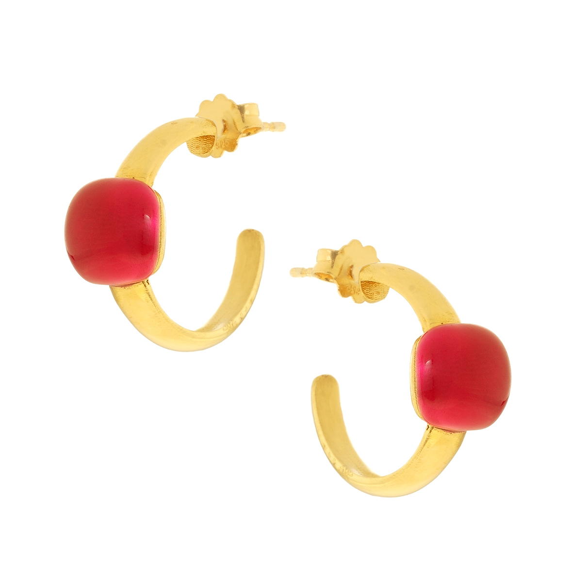 GREGIO Hoop Earrings with Red Enamel - Gold Plated Silver 925