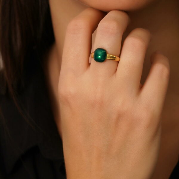 GREGIO Ring with Green Enamel - Silver 925 and Gold Plated