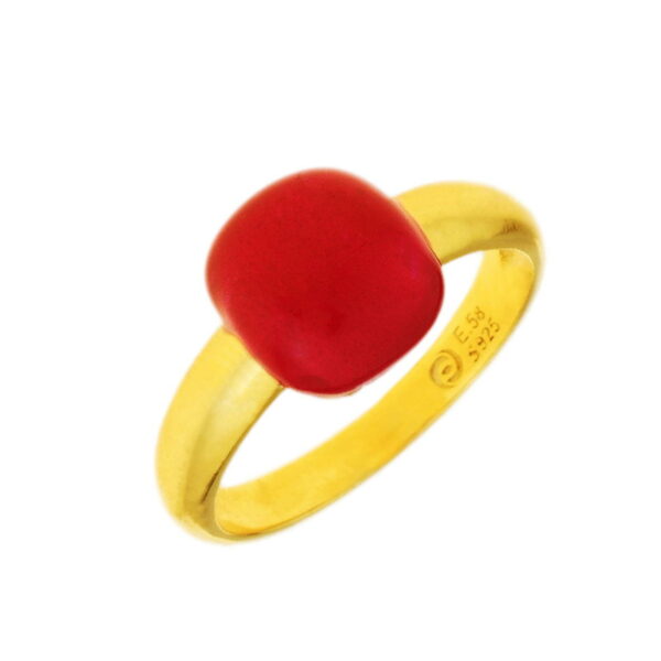 GREGIO Δαχτυλίδι με κόκκινο Σμάλτο - Ασήμι 925 Επιχρυσωμένο