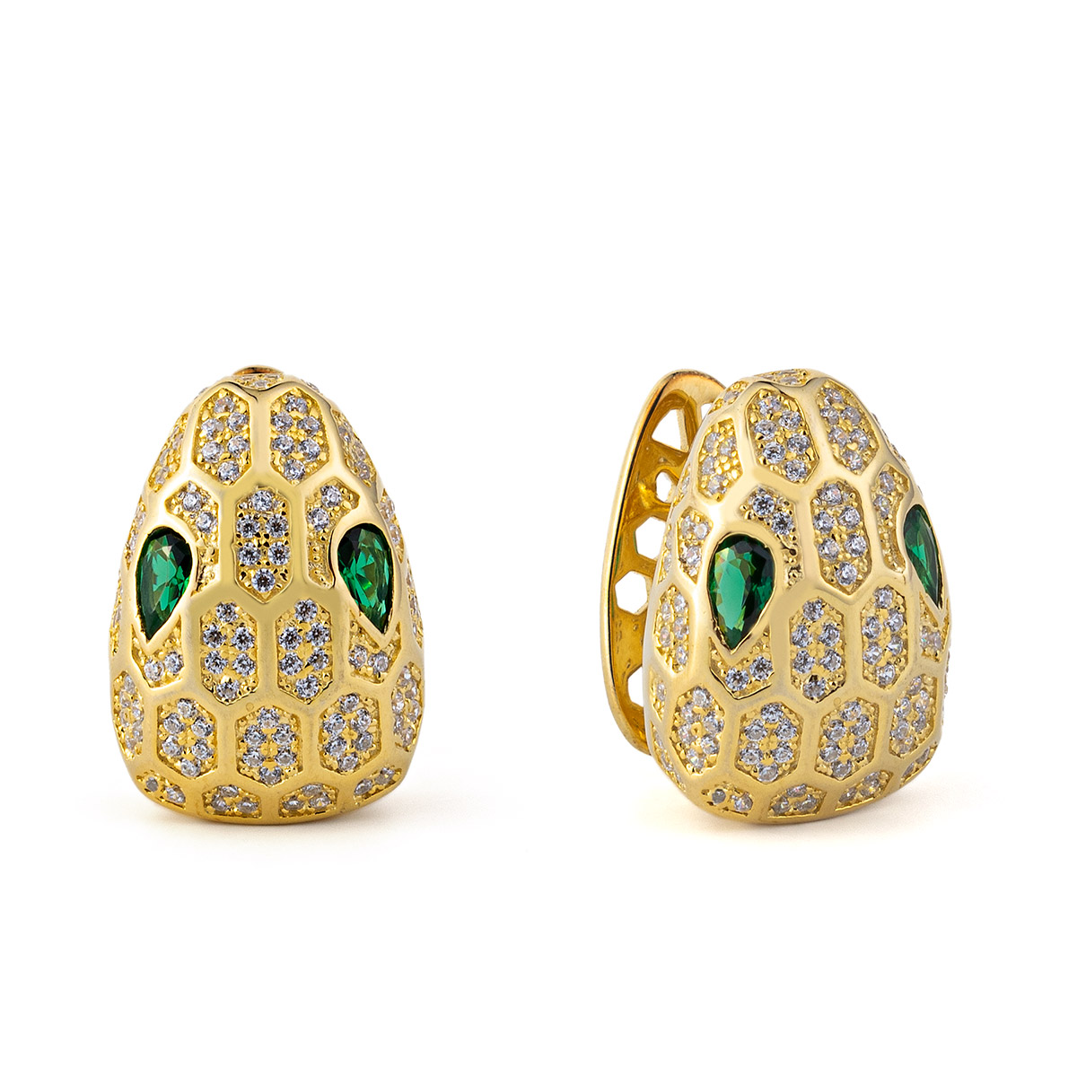 Snake Zircon Stud Earrings - Sterling Silver and Gold Plated