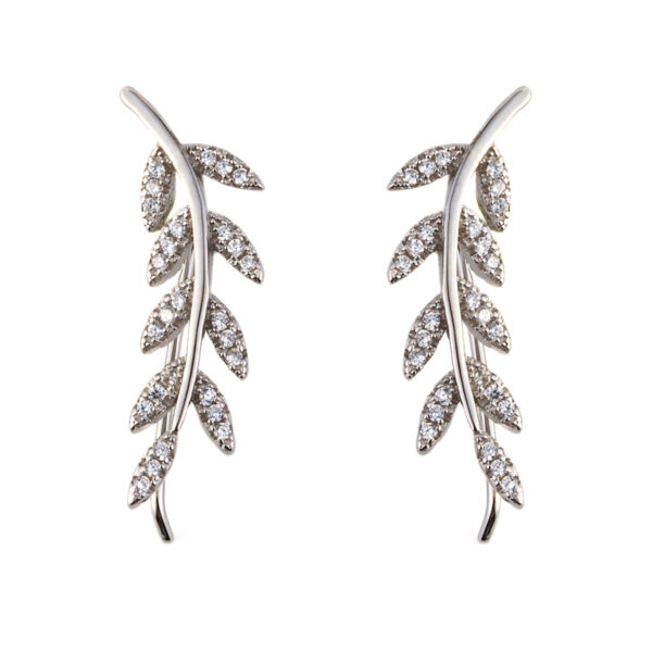 Leaf Zircon Earrings - 925 Sterling Silver