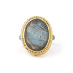 Labradorite Oval Ring-  925 Sterling Silver and Gold Plated