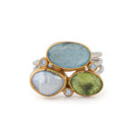 Multi Stone Ring -  Aqua Marine Pearl Peridot