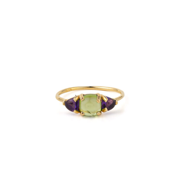 Δαχτυλίδι Peridot και Amethyst - Ασήμι 925 Επιχρυσωμένο