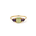 Peridot and Amethyst Ring - 925 Sterling Silver and Gold Plated