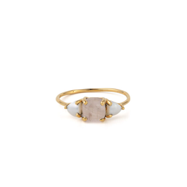 Δαχτυλίδι με Rose Quartz και Pearl - Ασήμι 925 Επιχρυσωμένο