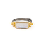 925 Sterling Silver and Gold Plated Rectangular Ring with Fildisi