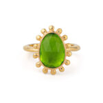Green Crystal Ring - 925 Sterling Silver and Gold Plated