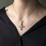 Κολιέ Σταυρός με πέτρες Τανζανίτη – Ασήμι 925 Επιχρυσωμένο - Image 2