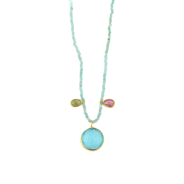925 Sterling Silver and Gold Plated - Amazonite and Tourmaline Necklace