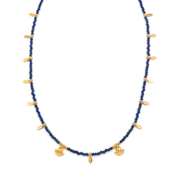 925 Sterling Silver and Gold Plated Necklace with Lapis Lazuli Beads