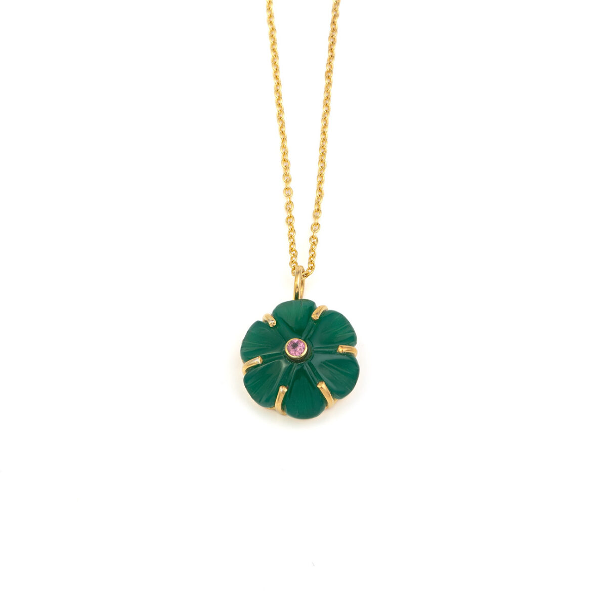 KLP1397 Green Onyx Necklace - 925 Sterling Silver and Gold Plated - Image 1