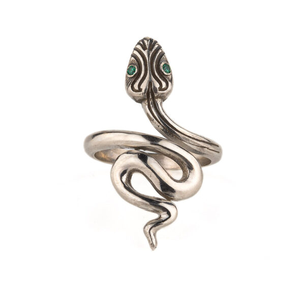 Green Eyed Snake Ring – 925 Sterling Silver