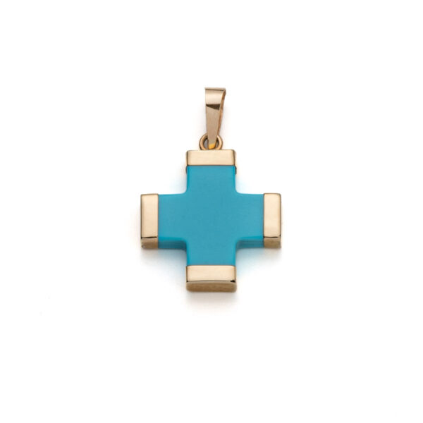 Turquoise Cross Pendant – 9K Gold
