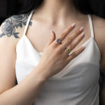 Peridot and Zircon Ring - 925 Sterling Silver and Gold Plated - Image 2