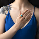 925 Sterling Silver and Gold Plated Rectangular Ring with Fildisi - Image 2