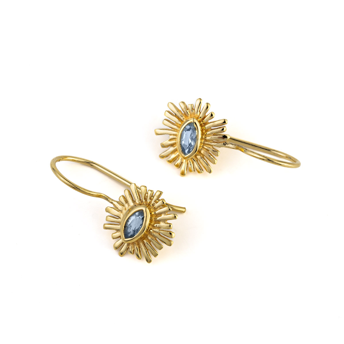 Blue Topaz Sun Earrings - Sterling Silver and Gold Plated