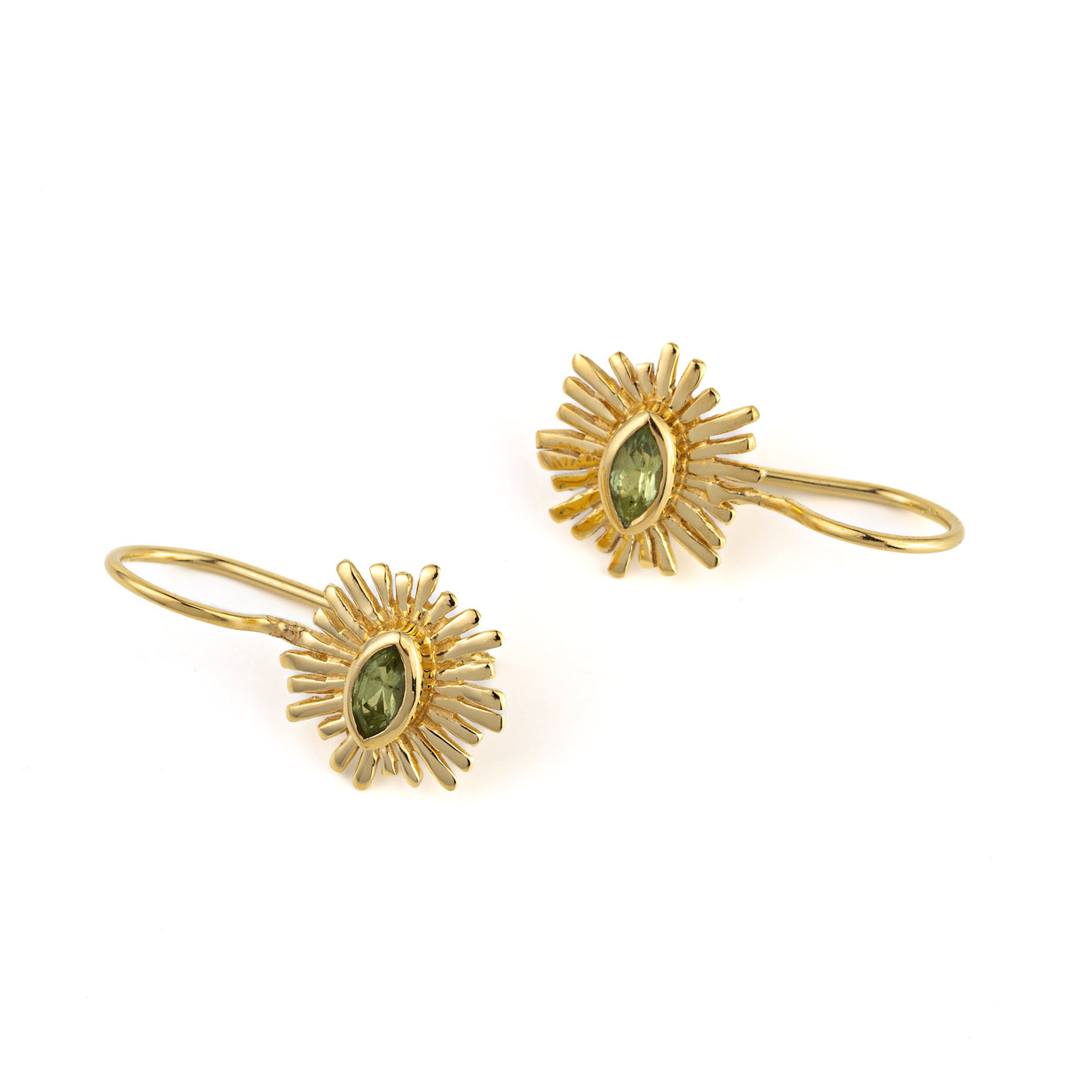 Peridot Sun Earrings - Sterling Silver and Gold Plated