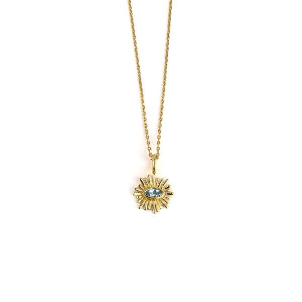 Blue Topaz Sun Necklace - Sterling Silver and Gold Plated