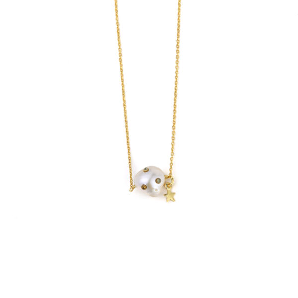 Gold Plated Pearl with Zircon Dots Necklace