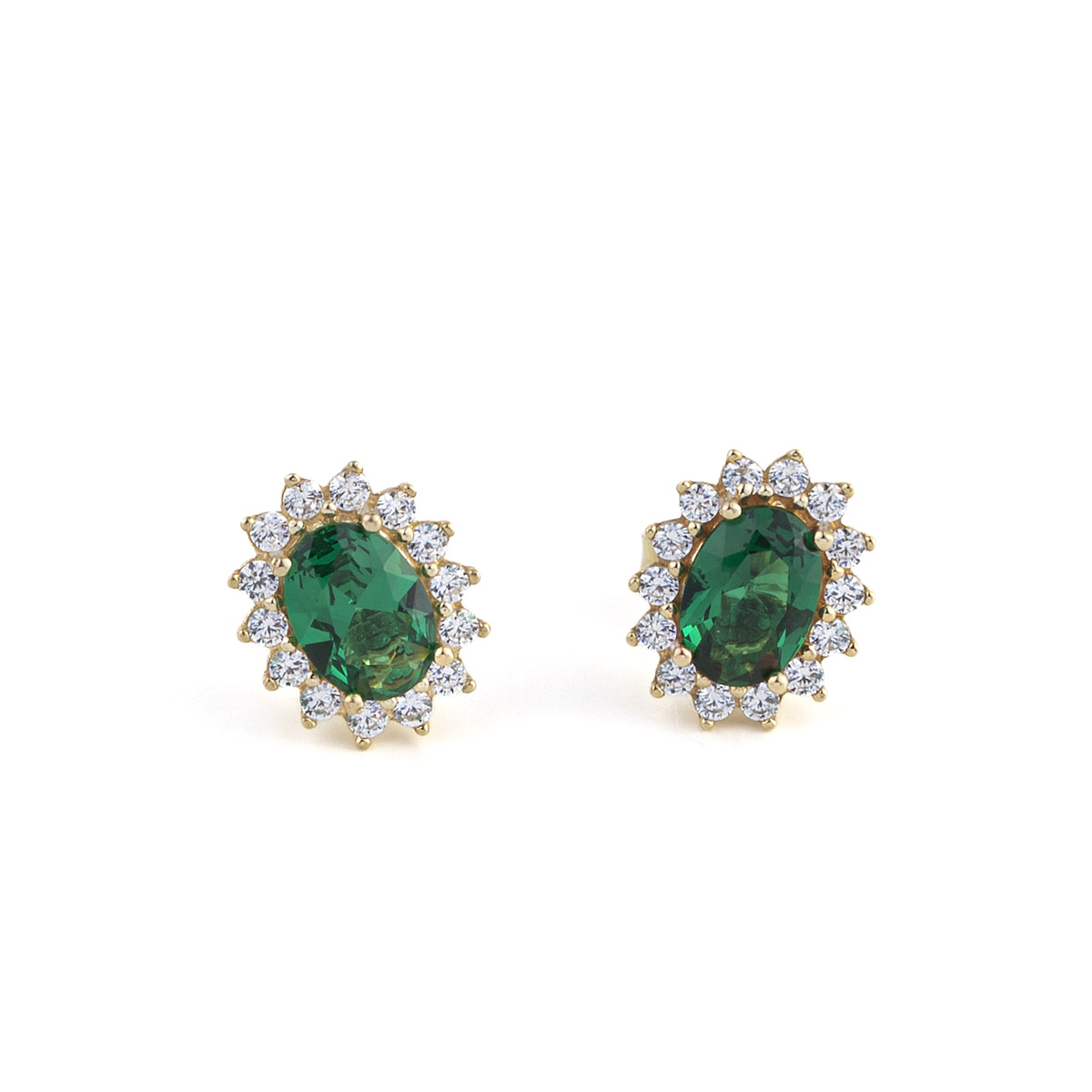 Green Stone Earrings - 9K Gold