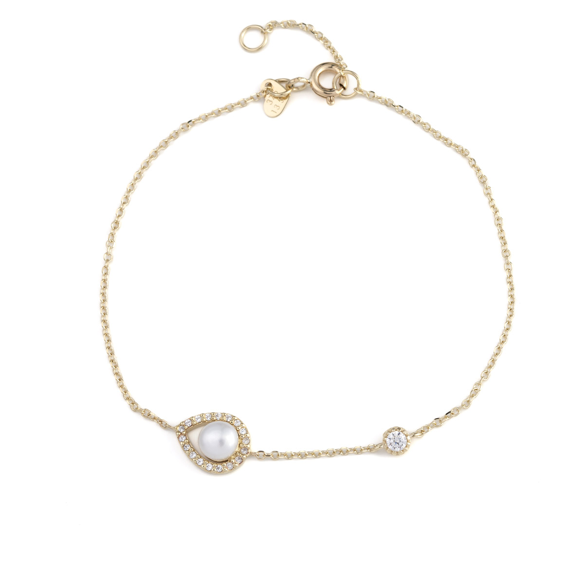 9k Gold Teardrop Bracelet with Pearl